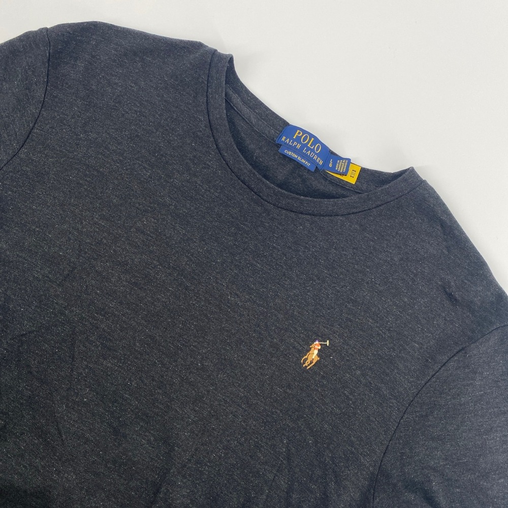Polo Ralph Lauren T Shirt Mens Large Charcoal Gray Custom Slim Fit Flesh Pony‎